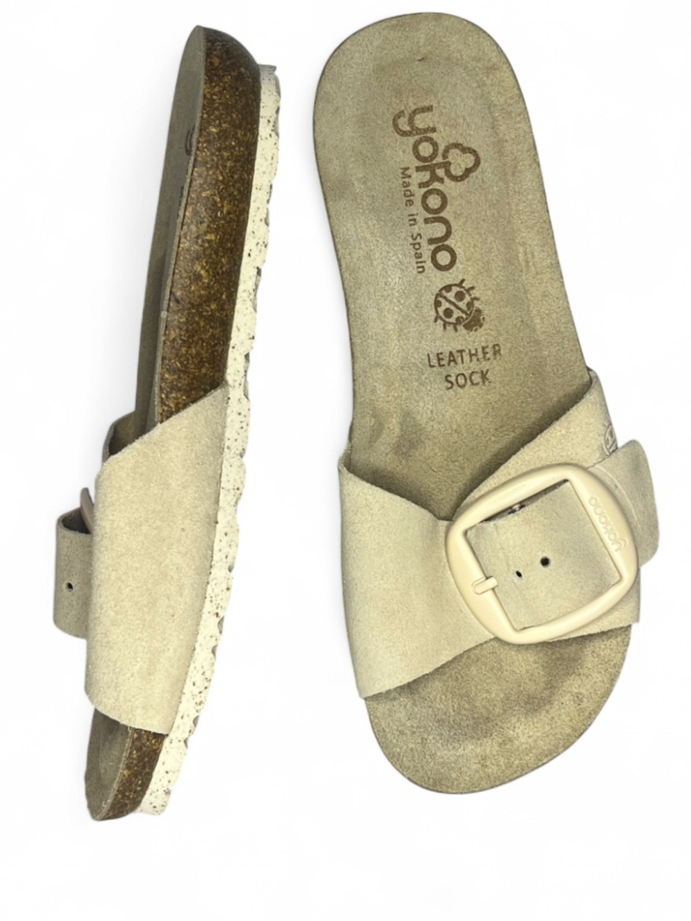 Yokono Women’s Big Buckle Genuine Leather Flat Sandals Size 6.5 - Made in Spain